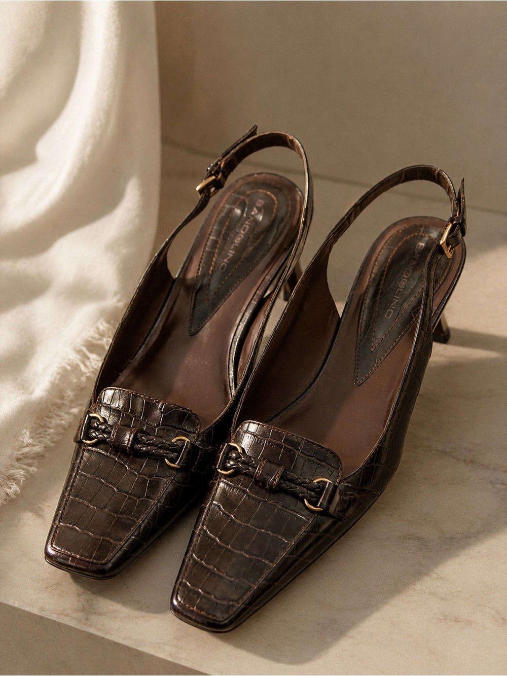 Bandolino Brown Croc Embossed Leather Slingback Pumps Women’s Size 10.5M NWOT